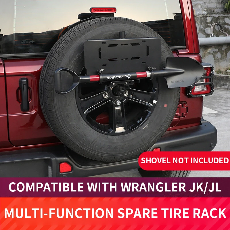 

Многофункциональный держатель номерного знака на запасное колесо для Jeep Wrangler JK/JL с держателем флагштока, фонарем заднего хода, лопатой и запасной