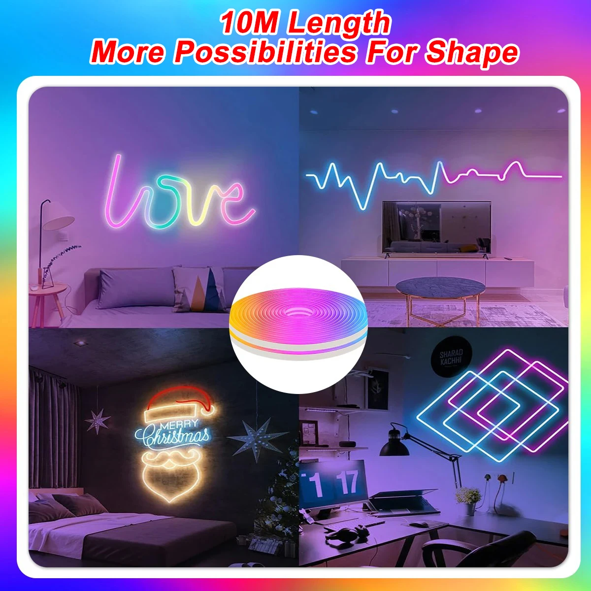 10M Neon LED Strip Lights USB Plug-in RGBIC Music Sync APP Control Dimmable Neon Strip for Gaming Room Indoor Outdoor Decor