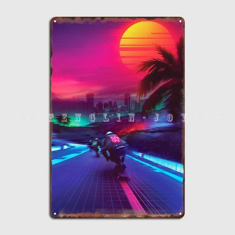 Synthwave Midnight Outrun Poster Metal Plaque Club Home Living Room Decoration Wall Plaque Tin Sign Poster