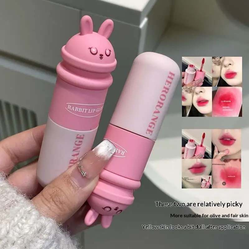 HERORANGE Lucidalabbra Opaco Vellutato a Forma di Coniglietto, Facile da Applicare, Rossetto Liquido Impermeabile e di Lunga Durata