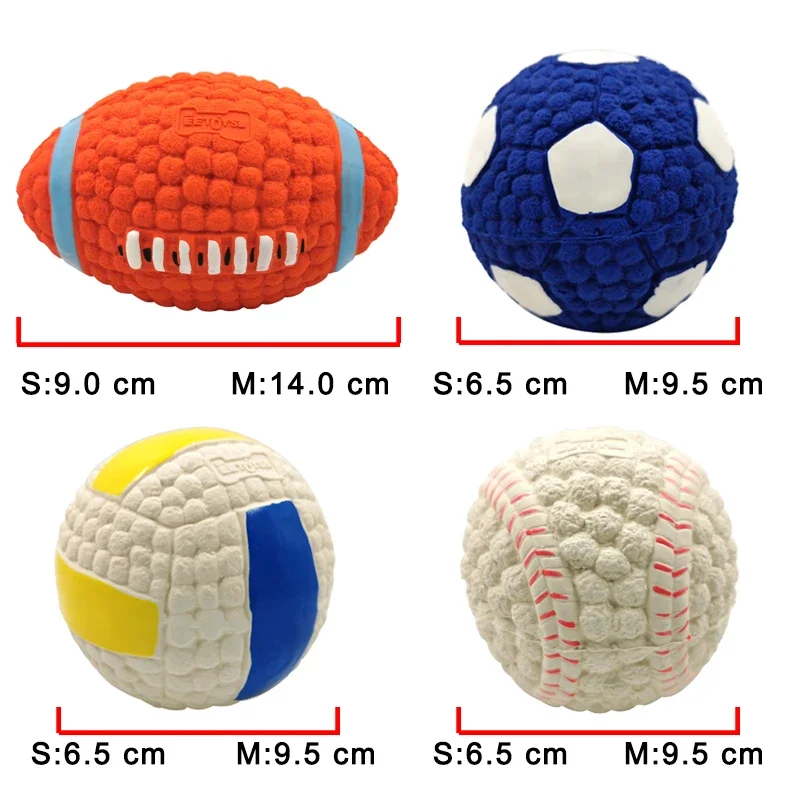 Soft Pet Ball Squeaky Toy For Small Large Dog Rugby Tennis Volleyball Football ball Latex Tooth Cleaning Training Toys