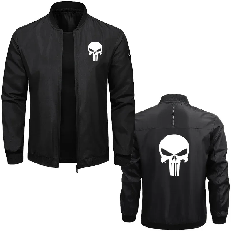 

Hip-hop street men's Bomber jacket crewneck jacket Solid color zip cpoat Skull print Simple Y2k oversized Men's clothing