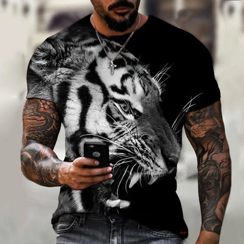 Camiseta de manga corta para hombre, camisa con estampado digital 3D de tigre león, 1 Patrón, para deportes al aire libre, novedad de 2024