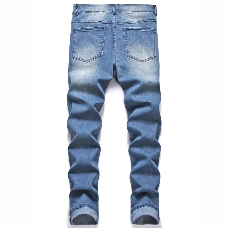 

Denim Pant Men Jeans Vintage Washed Hole Sheath Pants High Waist Distressed Ankle Length Trousers Y2k Streetwear Casual Spring