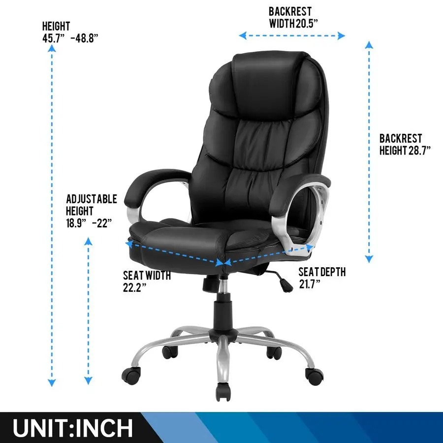 Office Chair Computer High Back Adjustable Ergonomic Desk Chair Executive PU Leather Swivel Task Chair with Armrest Customizable