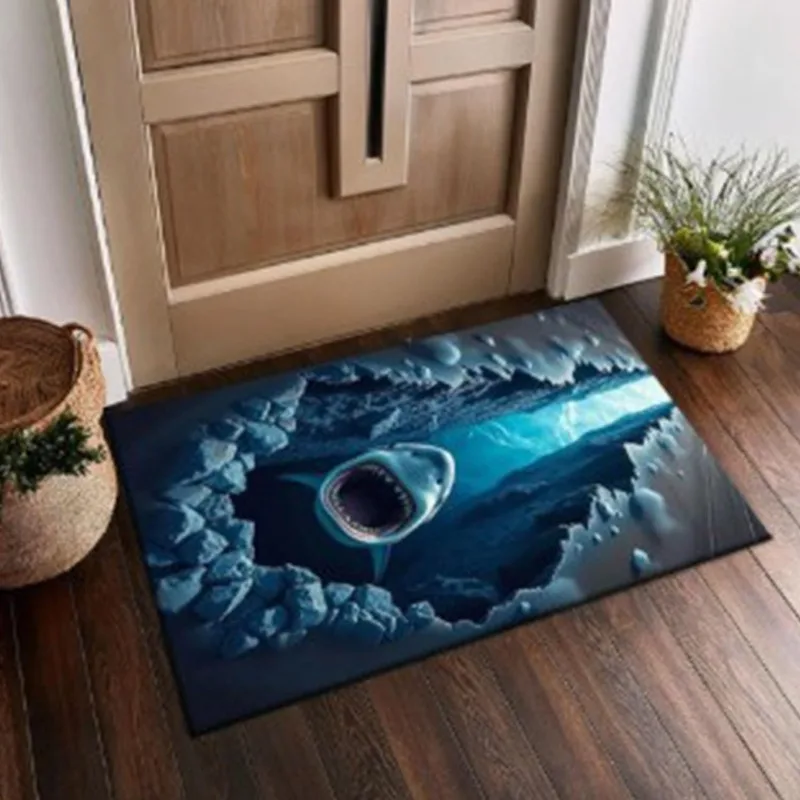Underwater Fish School Printed Door Mat Water Pit Stone Cave Porch Living Room Entrance Non Slip Carpet Entrance Home Rug