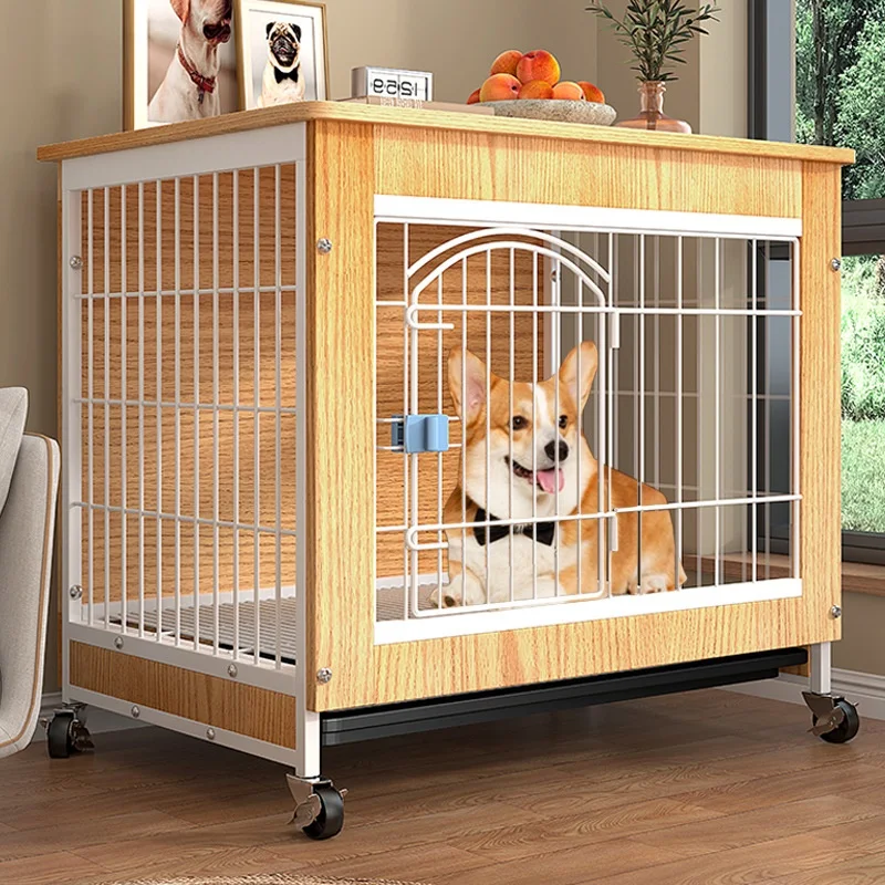 Small Medium Dog Cage Wooden Pet Dog House with Buttons for Border Collie Teddy Corgi Other Dogs