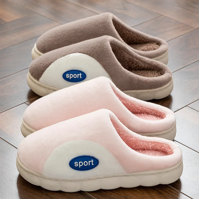 

Зимние плюшевые теплые женские хлопковые тапочки с надписью, повседневная домашняя полукруглая противоскользящая пара, модная домашняя обувь на мягкой подошве