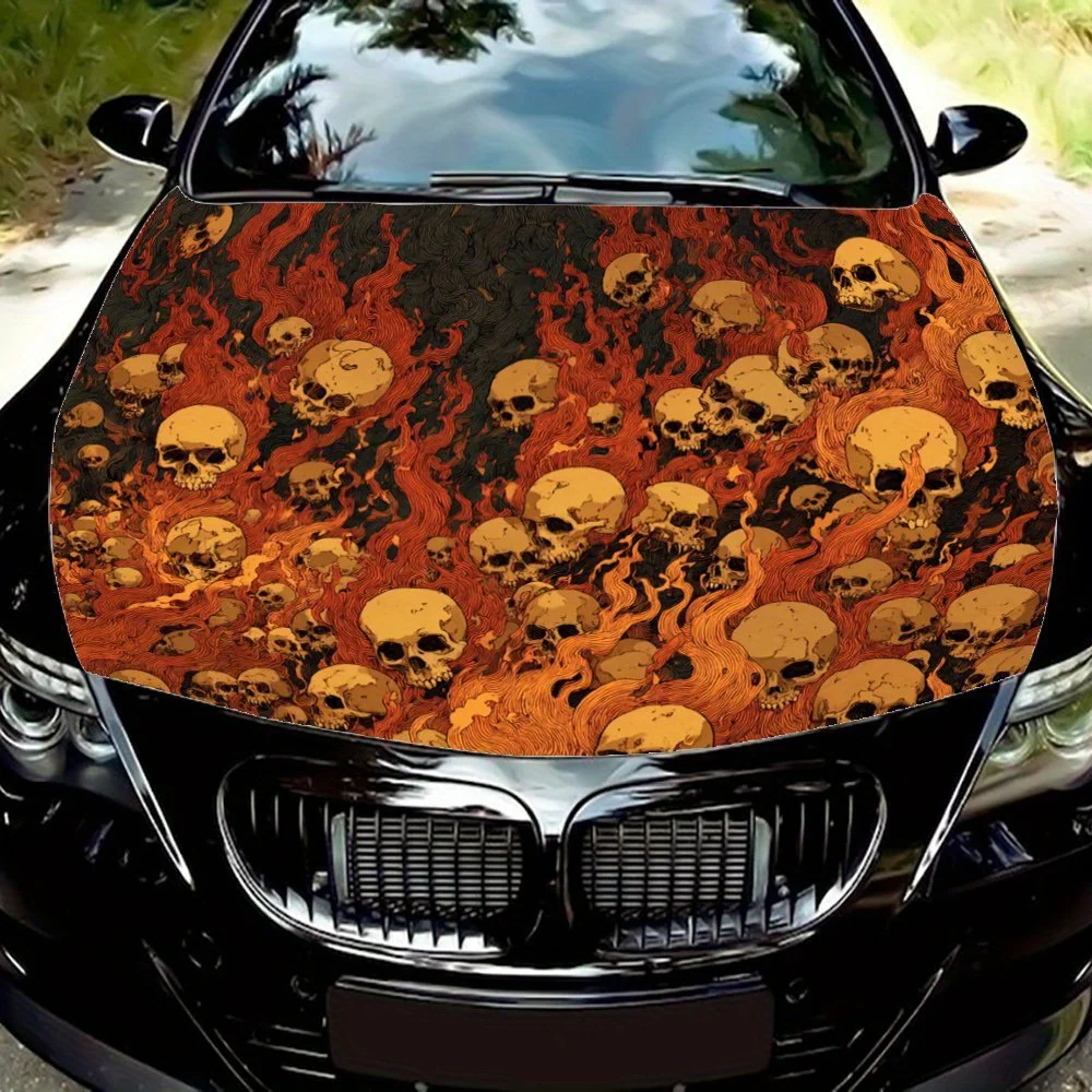

Наклейки на капот автомобиля с ворсом пламени и черепа, виниловая пленка для модификации гоночного автомобиля, водонепроницаемые и износостойкие декоративные наклейки, C