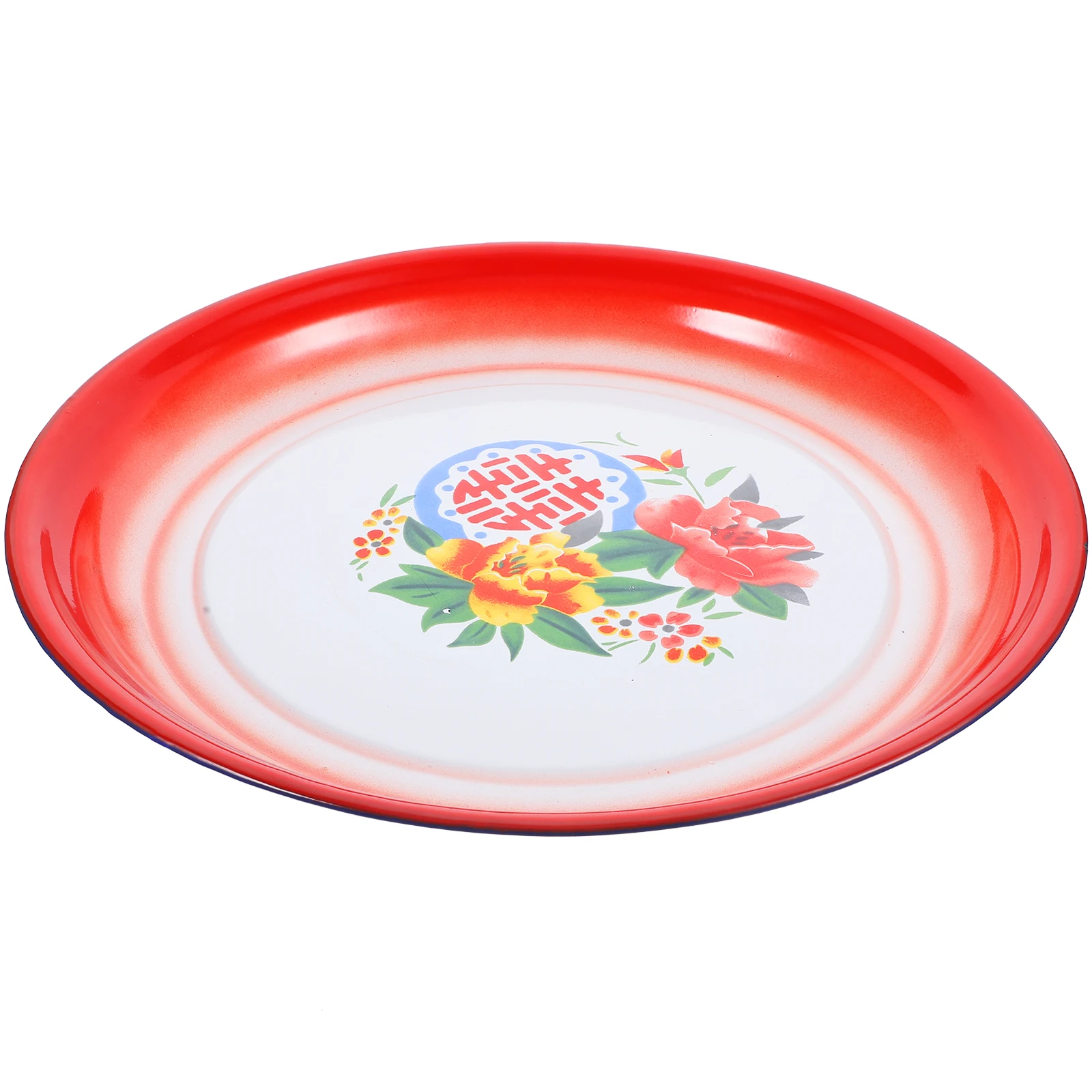 

Enamel Plate Retro Style Food Plates Smooth Polished Multi Function Serving Tray Round Snack Dish Decorative Dessert Platter
