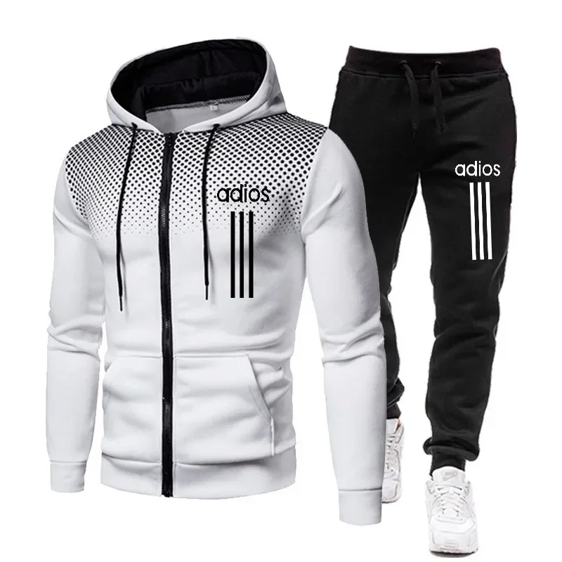 High quality Korean sportswear men\'s zipper jacket casual sports suit men\'s suit 2024 autumn and winter two-piece set men\'s warm