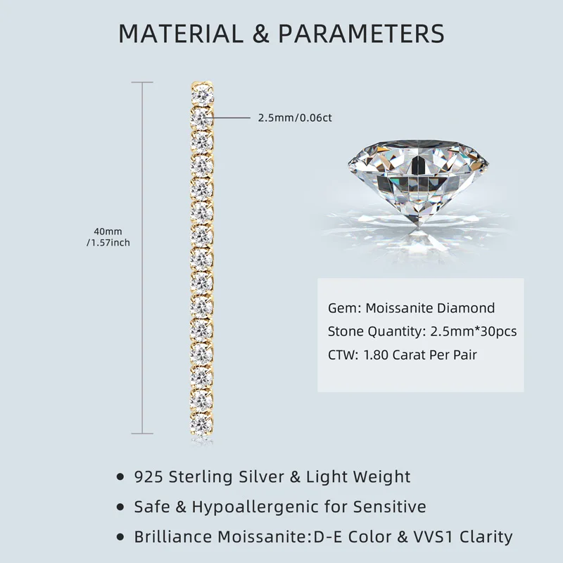 OXTAO 2.5 مللي متر مويسانيتي استرخى القرط مجوهرات نسائية ريال 925 الفضة طويلة الثريا أقراط الزفاف غرامة مجوهرات هدية