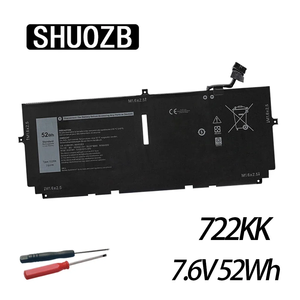 SHUOZB 722KK Аккумулятор для ноутбука Dell XPS 13 9310 9300 9380 серии P117G P117G001 P117G002 2XXFW WN0N0 FP86V 7,6 В 52 Втч