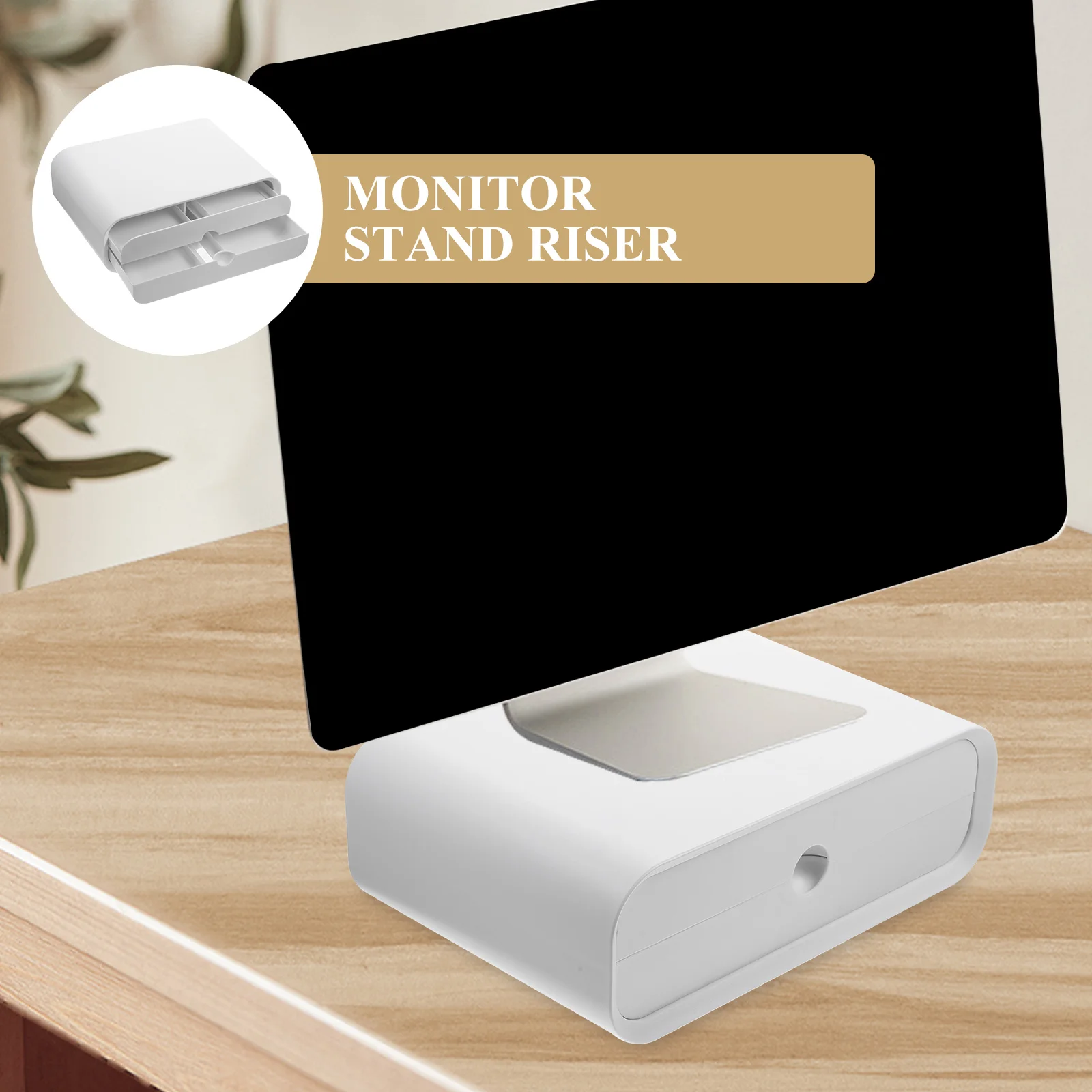 

Plastic Laptop Stand Monitor Riser White Drawers Desk Height Adjustable Compact Storage Shelf Office Anti Slip Clear Computer