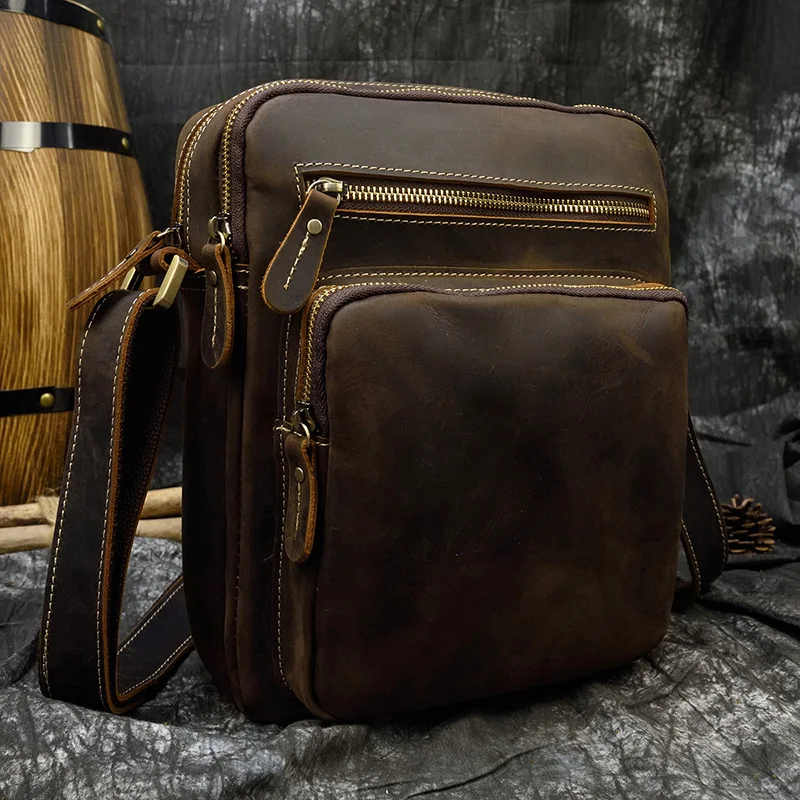 Casual Leather Shoulder Bag Of men male cowhide crossbody bags mens messenger bag daily outdoor men bag handbag 22cm