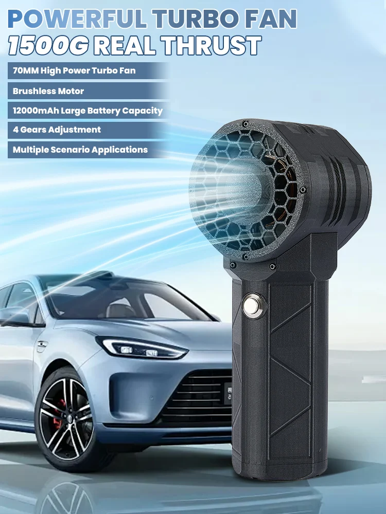 X70 Turbo Fan Car Violent Air Blower Handheld Turbo Jet Fan 70MM Brushless Motor High-Speed Ducted Fan 12000mAh 1200G Thrust