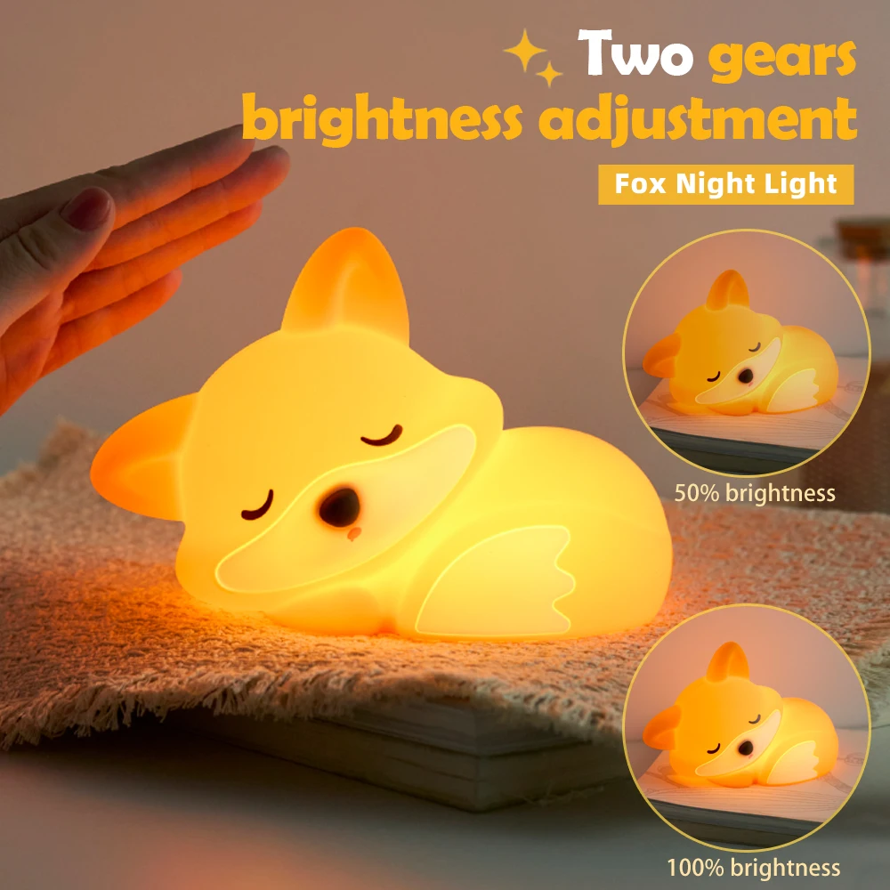 D2 Silicone Fox Night Light Timing Squishy Nursery Sleeping Nightlight Rechargeable Touch Sensor Bedside Lamp Room Home Decor