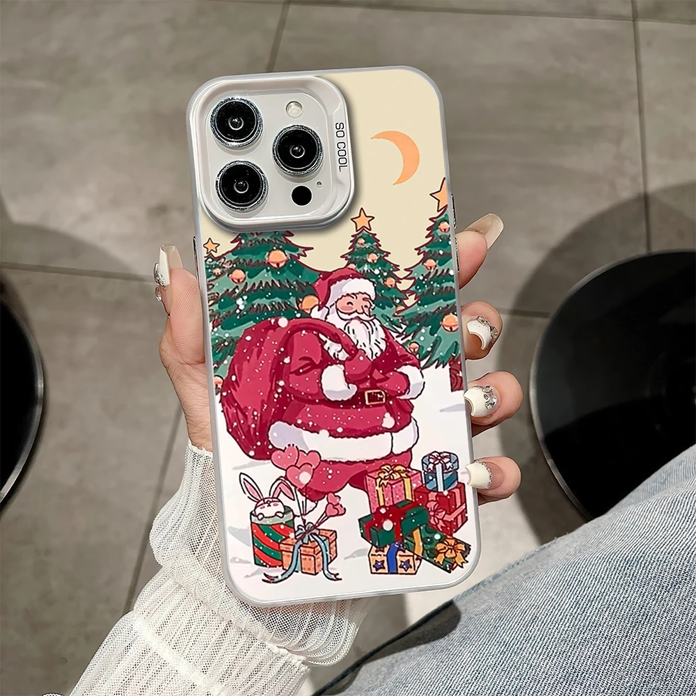 Santa Claus Christmas Fashion Cartoon Phone Case for iPhone 16 12 13 14 15 11 Max Pro Plus Laser IMD Color Shell image 3