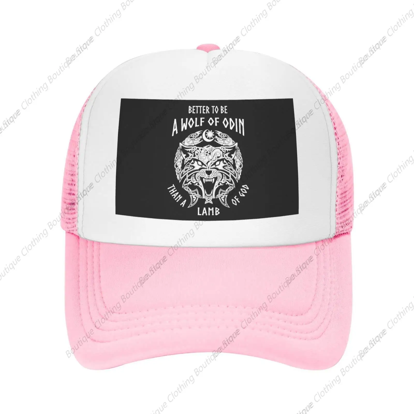 Odin Viking Norse Wolf Trucker Hat - Mesh Baseball Snapback Cap for Men Or Women Outdoors Pink