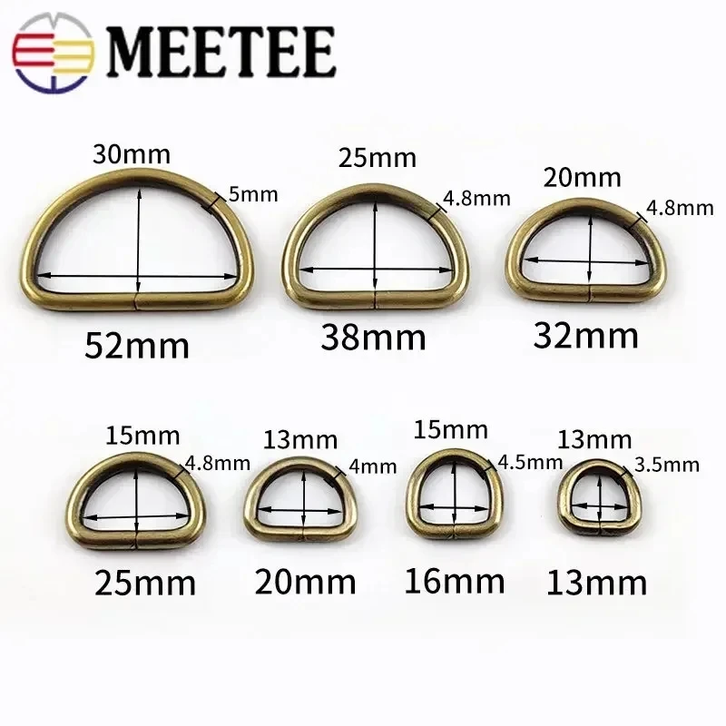 10Pcs Meetee 13-50mm Metal D Rings Gold Connection Ring Bag Hardware Shoes Garment Sewing Handbag Strap Connector Buckle Hook