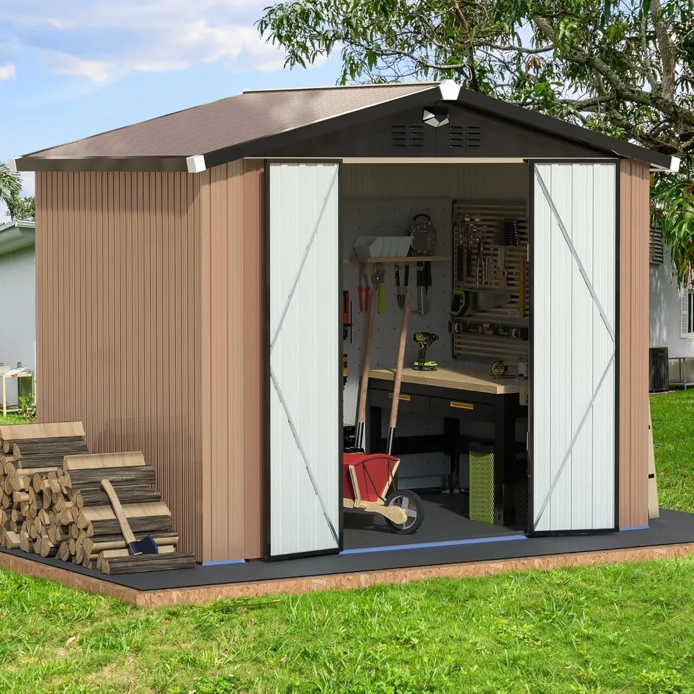 

8x6 FT Outdoor Storage Building,Large Backyard Sheds with Lockable Doors,Waterproof Outside Storage Sheds, Metal Storage Shed