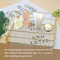 Storage Basket Metal Wire Mesh Organizer Desktop Cosmetics Sundry Holder for Home Dormitory  S