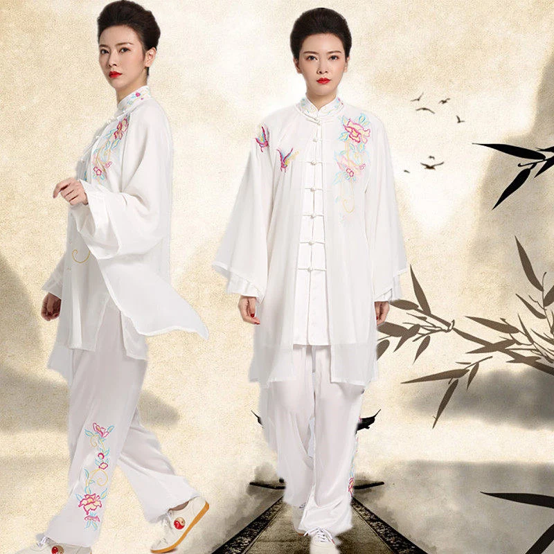 Women's Tai Chi Suit Spring/Summer Embroidery Peony Shawl Collar Performance & Competition Wear
