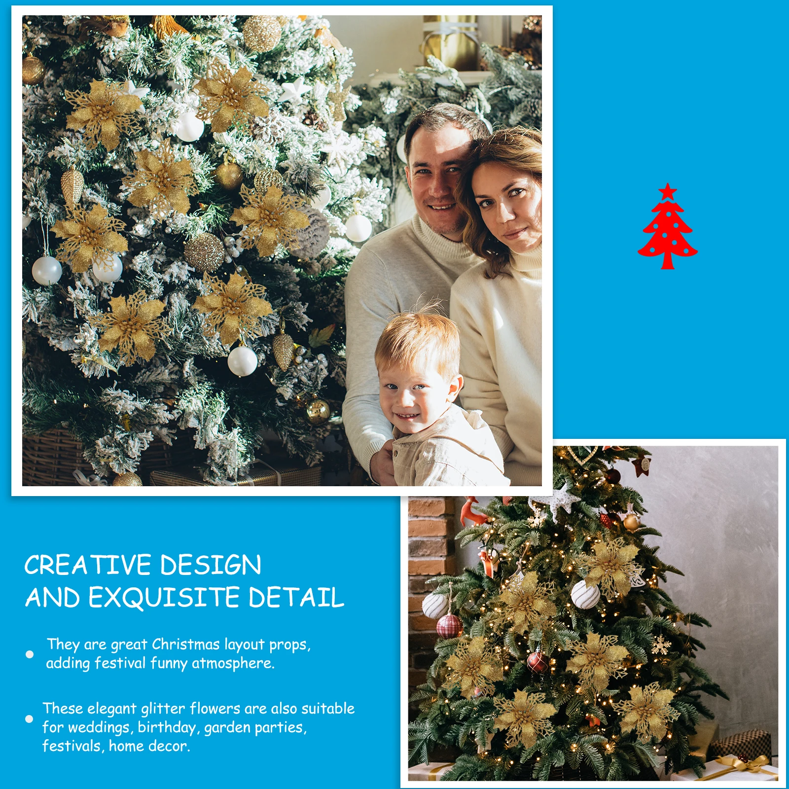 

20Pcs Decorative Fake Flower Christmas Wreath Decor Premium Simulation Flower for Holiday Season Party Home Interior Design