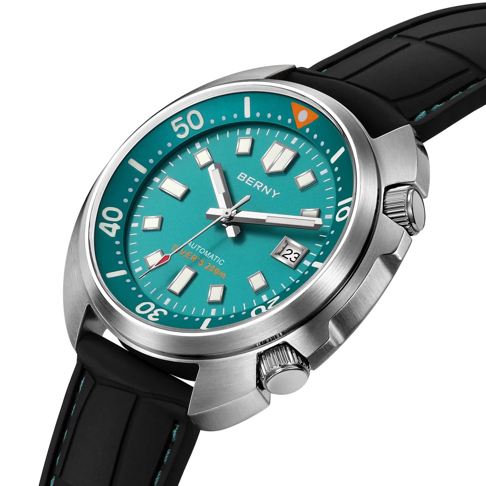 BERNY 20ATM Taucheruhr für Herren, mechanisch, Miyota 8215, Saphir, Sporttauchen, leuchtende, kollisionssichere Krone, Doppelkrone, Herrenuhr
