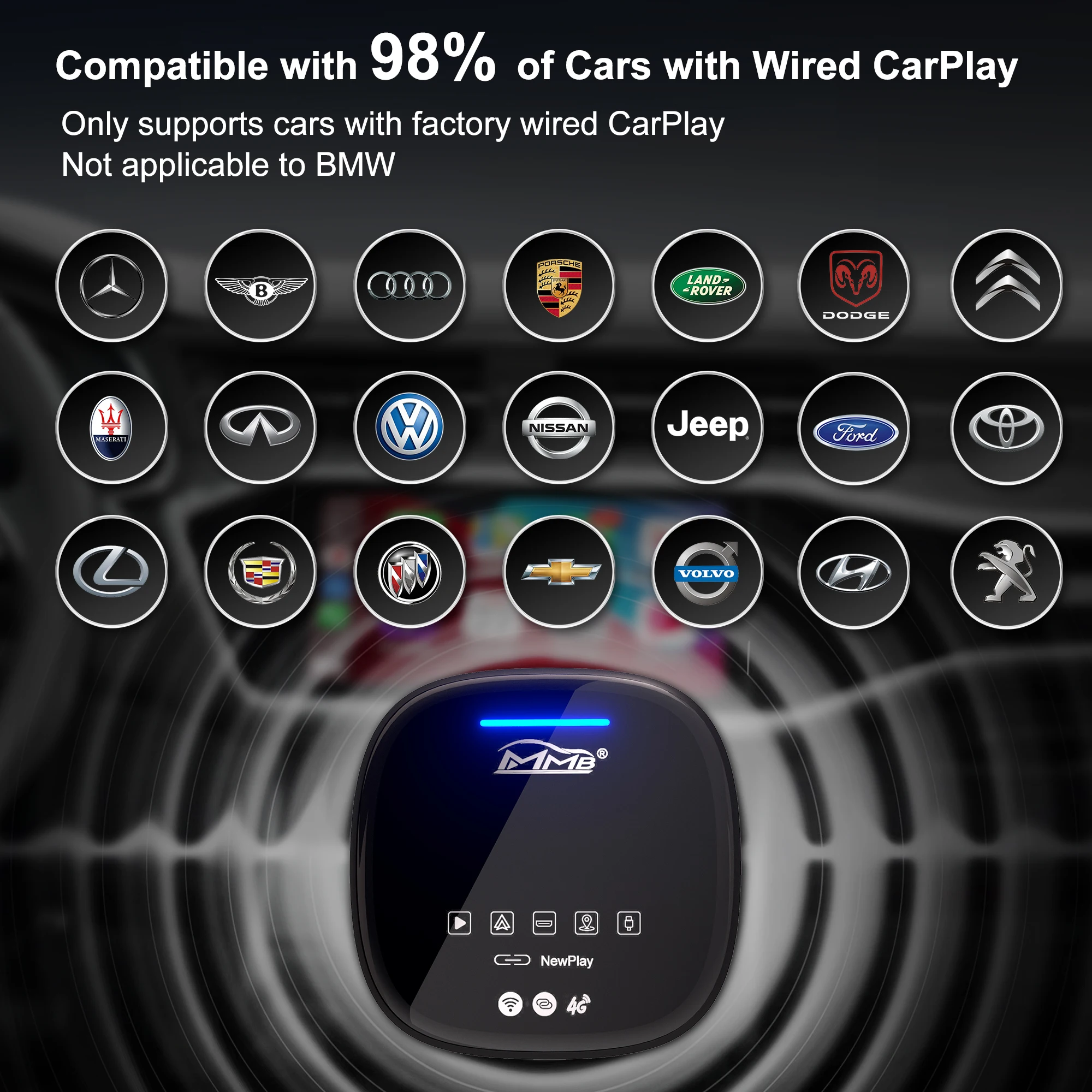 MMB MAX Andoroid 10 OS CarPlay Ai Box Wireless CarPlay Android Auto Netflix&YouTube GPS with SIM TF For Toyota Audi Mercedes Kia