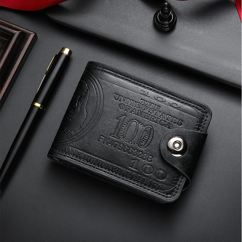 Fashion Wallets With 100 US Dollar Pattern Wallet Male Leather Photo Card Holder Large Capacity