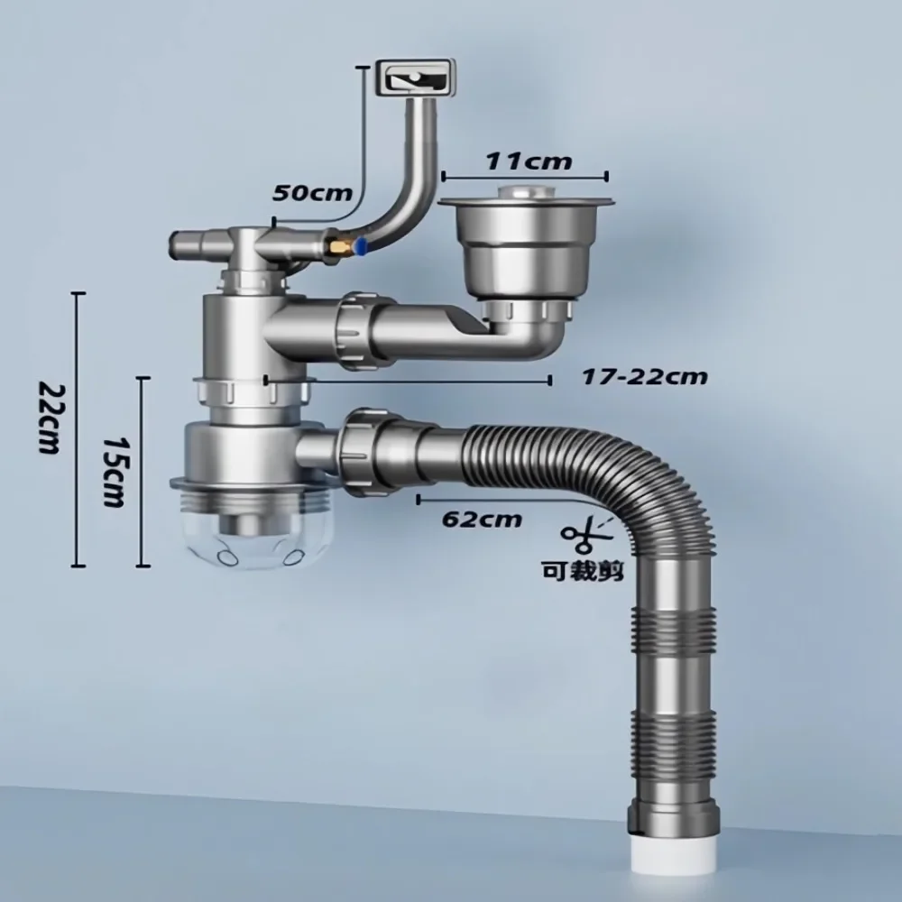 

Plastic Sink Drain Pipe Set Single/Double Bowl Easy Install Anti-Leak Drainage Kit Space Saving Deodorant Filter