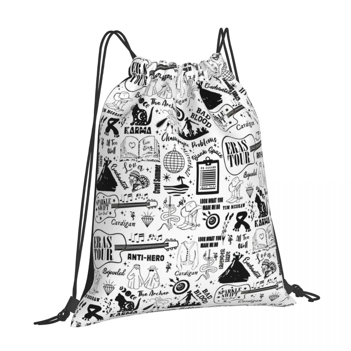 Taylor-Swift-Eras Tour - Pattern Doodle Portable Sports Bag Thicken Drawstring Belt Riding Backpack Gym Drawstring Shoes Bag