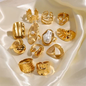 UWorld Fashion Pearl Leaf Strunk Ring Textur Tira Gold Farbe Verstellbarer Ringinnen weiblicher Schmuck für sie vorhanden 12 Hauptverkäufe Frauenhering - №10