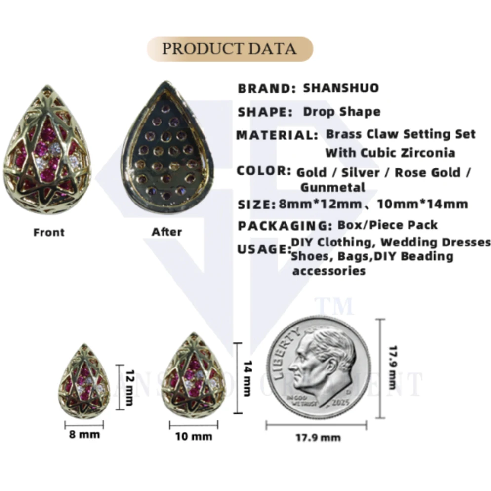 SS Teardrop Copper-Set CZ Zircon Glitter Strass Sew-On Rhinestones Crystal For DIY Dress Decoration Craft Accessories