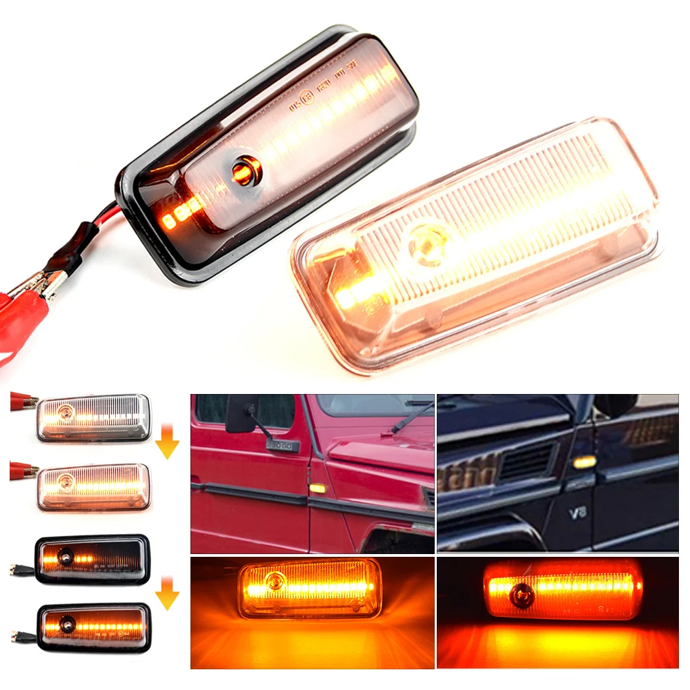 

2Pcs For Mercedes-Benz G-Class W463 W461 G500 G550 G55 G63 G65 Dynamic Ambe LED Side Marker Turn Signal Light Sidemarker Lamp