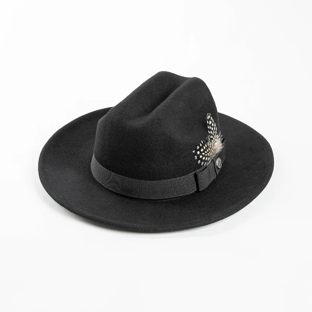 Designer Winter Panama Hat Crushable Wool Felt Fedora With Feather Wide Brim Fedora Party Wedding Church Hats for Women Men