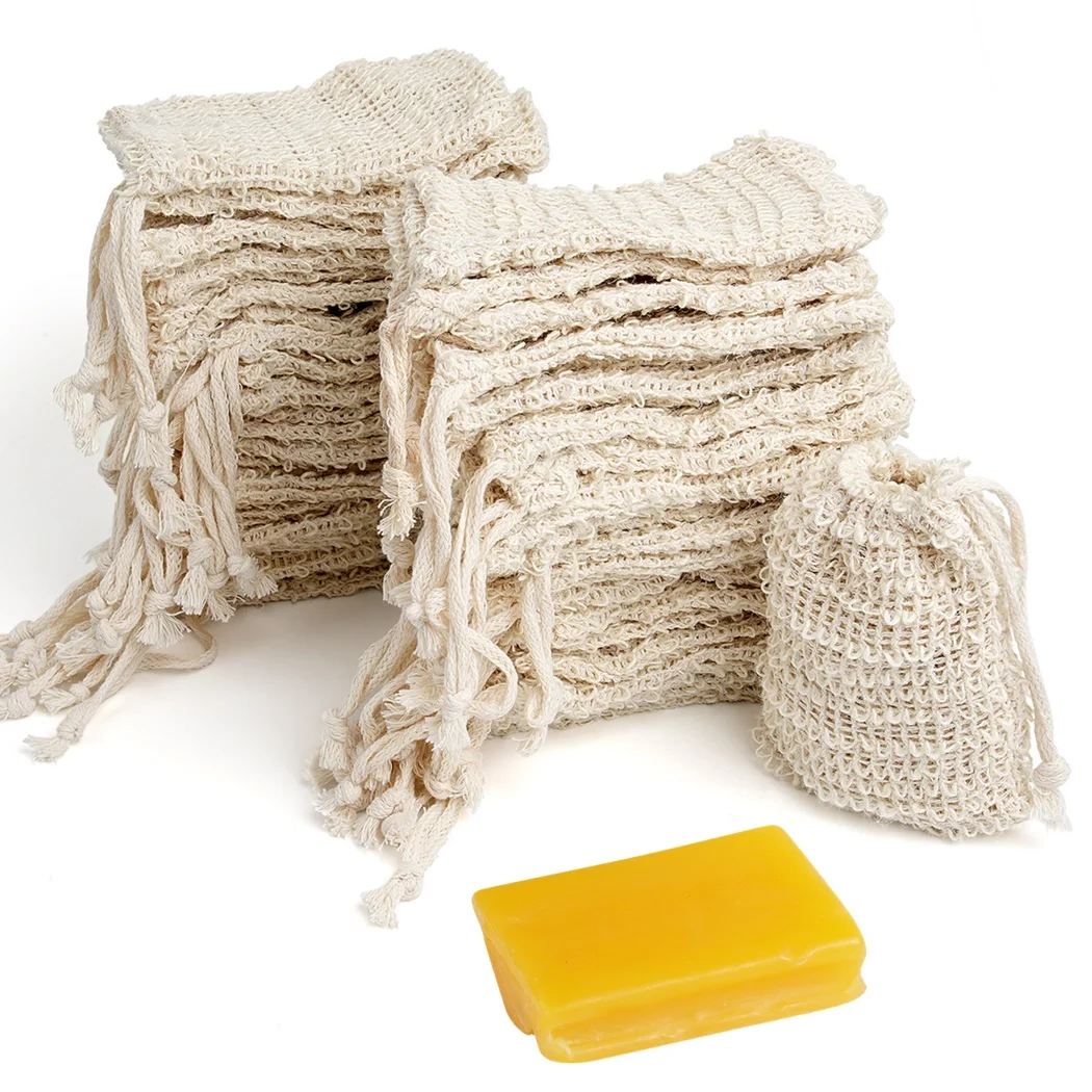 50Pcs Soap Saver Bag Natural Sisal Soap Bag With Drawstring Reusable Exfoliating Soap Pouch Zero Waste Soap Mesh Bag For Foaming