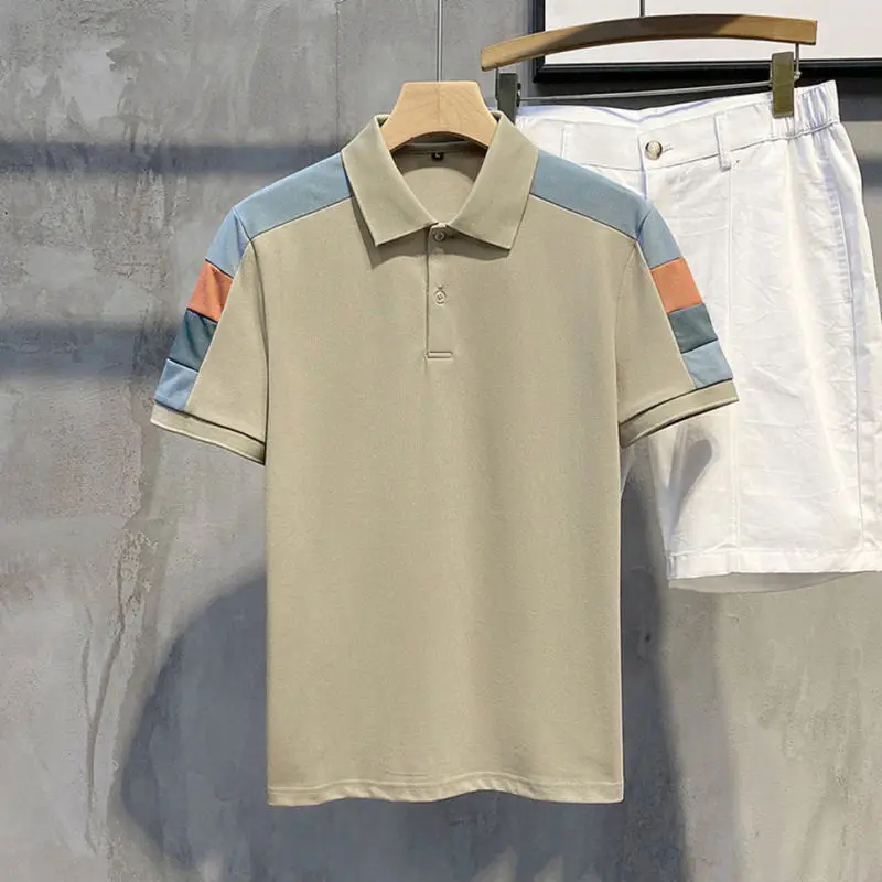 Summer Fashionable Business Casual Minimalist Loose Patchwork Color Lapel Color Blocking Versatile Short Sleeved POLO Shirt