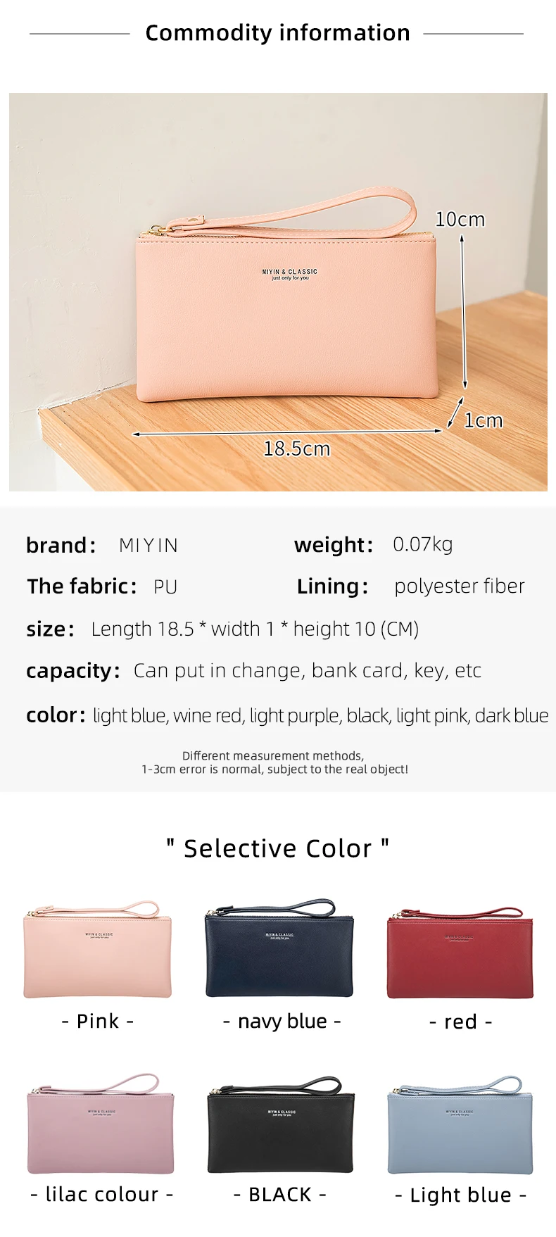 Neue minimalistische Geldbörse mit Reißverschluss, hochwertige PU-Leder Kreditkarten- und Handy-Aufbewahrungstasche, ultradünne Damen-Langbörse, Handtasche – Detail 2