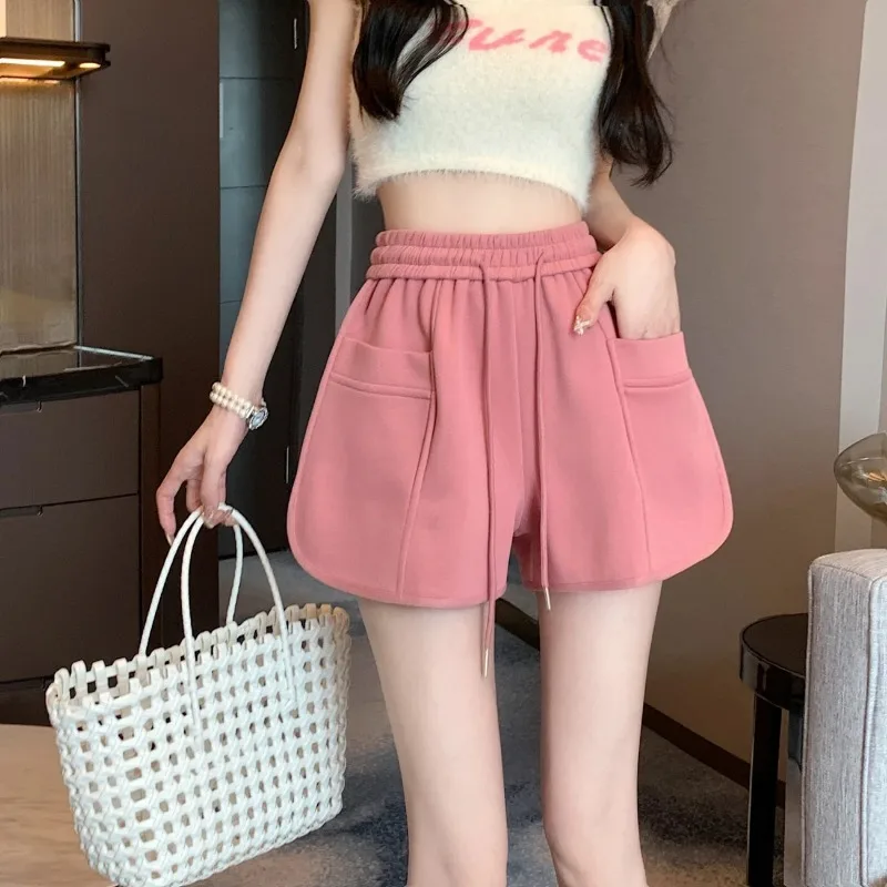 

Женские повседневные шорты с высокой талией и завязками, свободные спортивные брюки с широкими штанинами