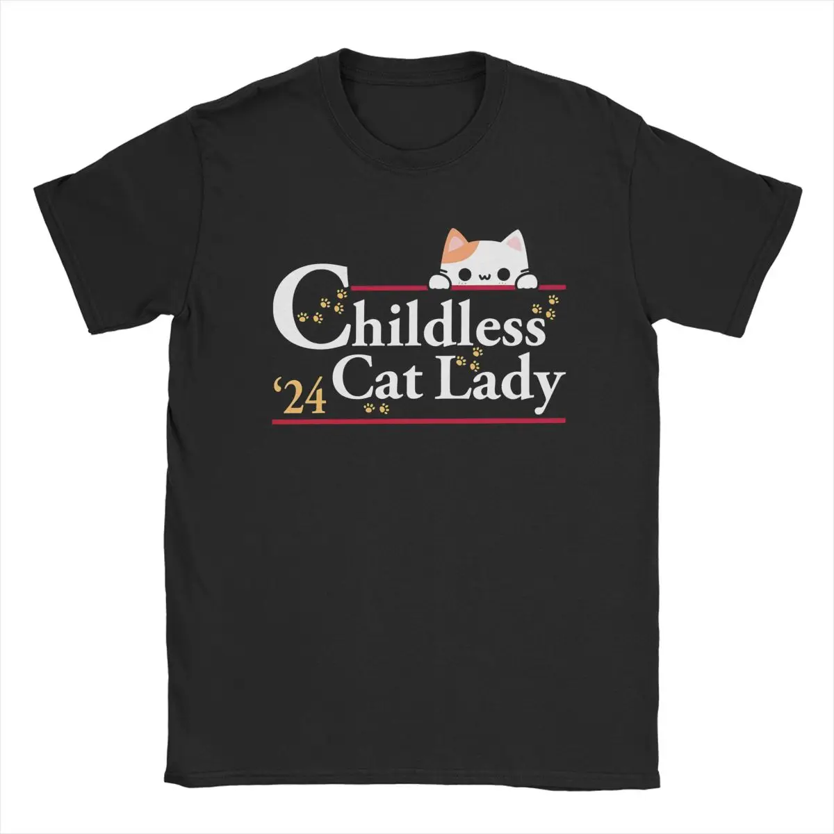 Childless Cat Lady T-Shirts Men Funny Meme Creative 100% Cotton Tee Shirt Crew Neck Short Sleeve T Shirts Plus Size Tops