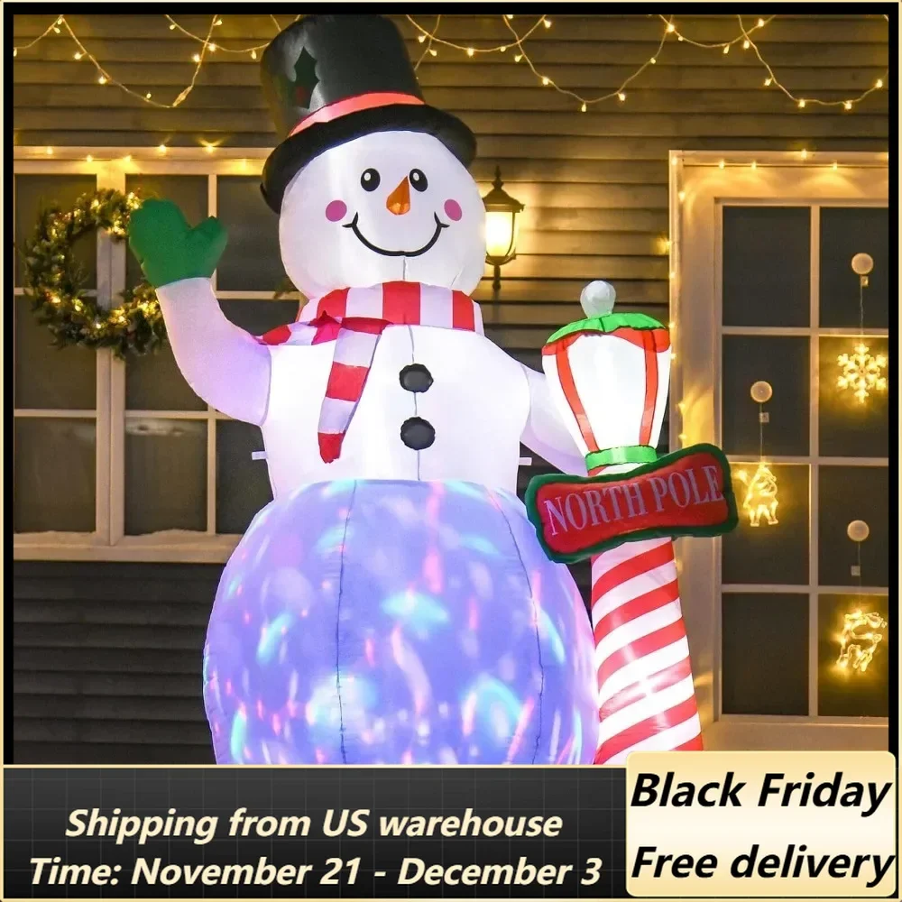 

8ft Christmas Inflatable Snowman Outdoor Patio Decoration, Winter Christmas Snowman with Lighthouse with LED Lights,