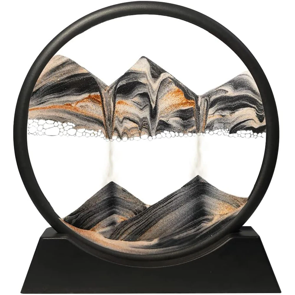 Moving Sand Art Picture Sandscapes in Motion Round Glass 3D Deep Sea Sand Art for Adult Kid Large Desktop Art Toys