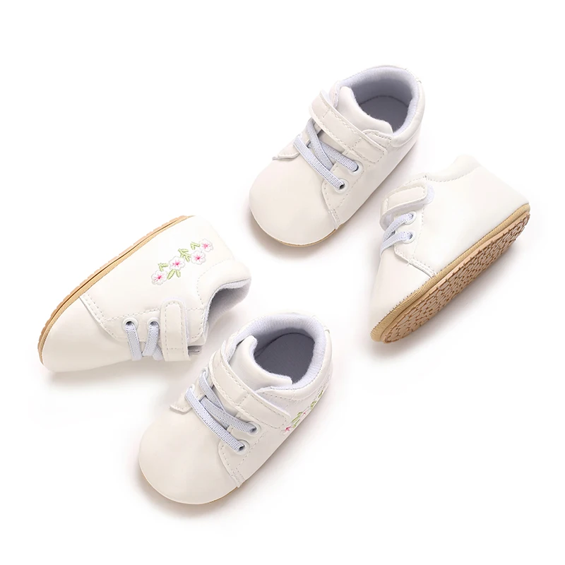 

SneakersInfant White Shoes 0-18M, Floral Embroidery Soft Sole Sneakers for Pre-Walkers