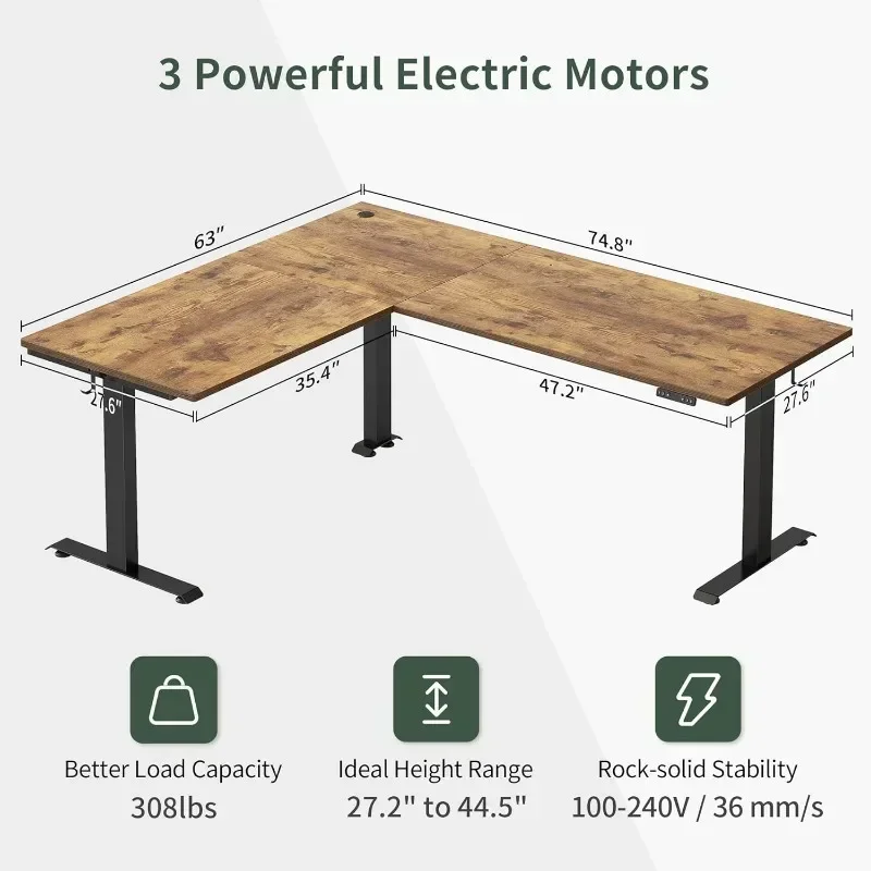 hot sale Triple Motor L Shaped Standing Desk Reversible, Electric Height Adjustable Corner Stand up Desk