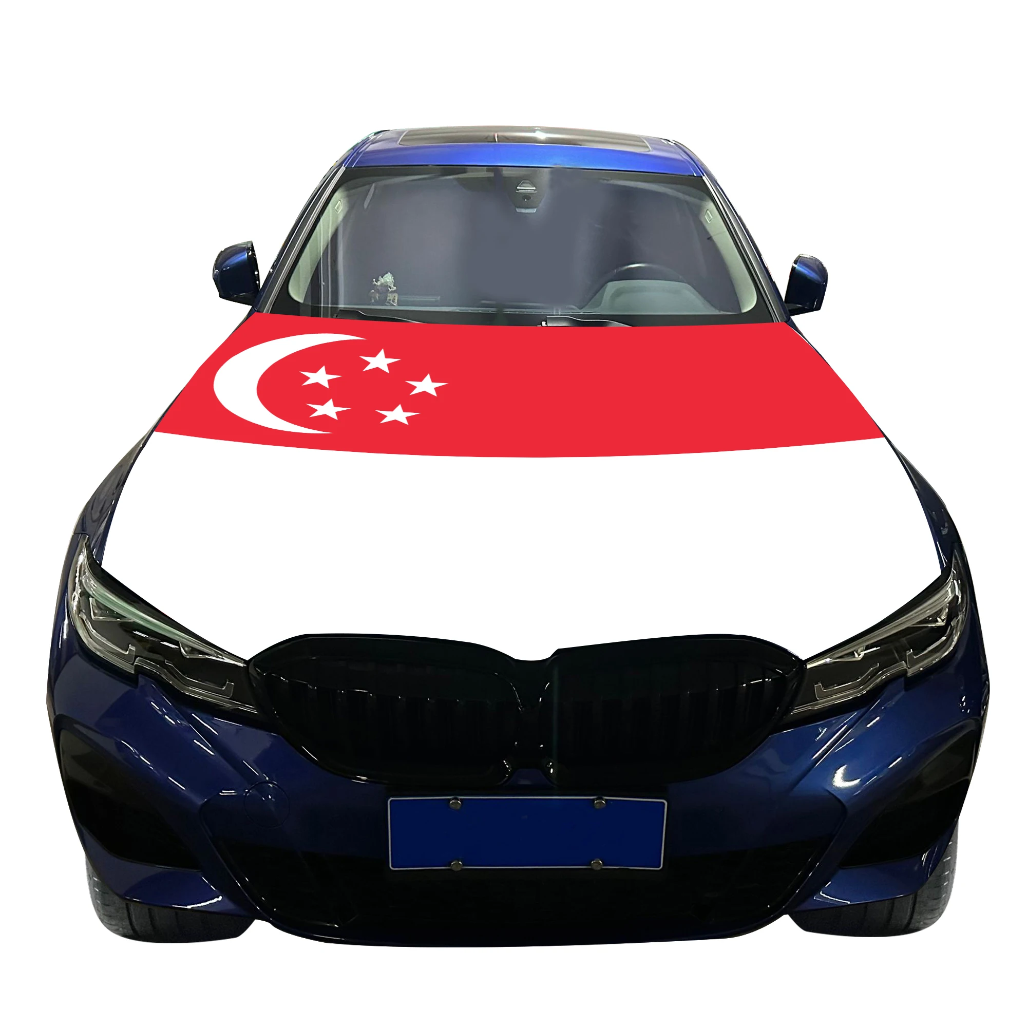 Singapore Car Hood Cover Flag  Universal Size Elastic Polyester 120x150cm for Car Decor