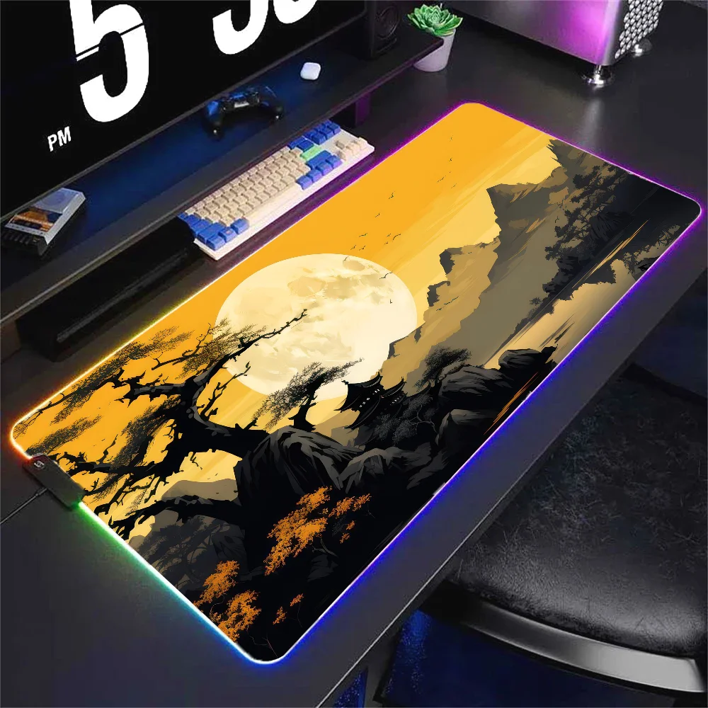 Chinese Landscape Painting  Mousepad XXL RGB Gaming Mouse Pads HD Black Gamer Accessories Large LED