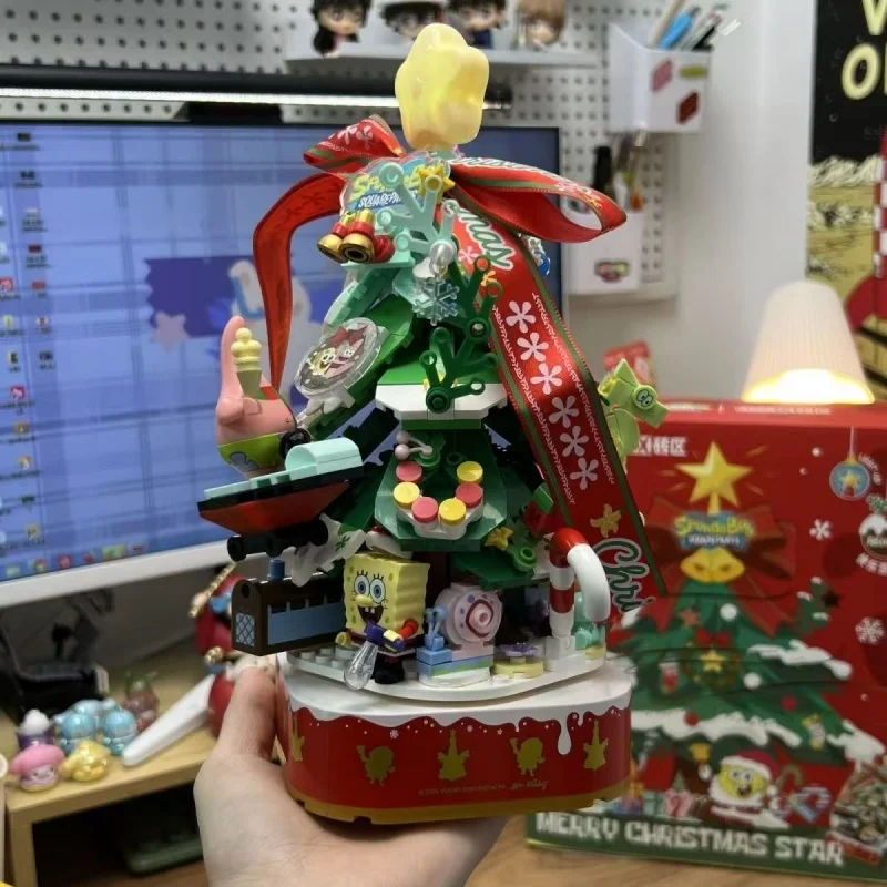 

AREAX SpongeBob SquarePants Christmas Tree Assembly Blocks Music Box Kids DIY Puzzle Toy Ornaments Boy Girls Christmas Gifts