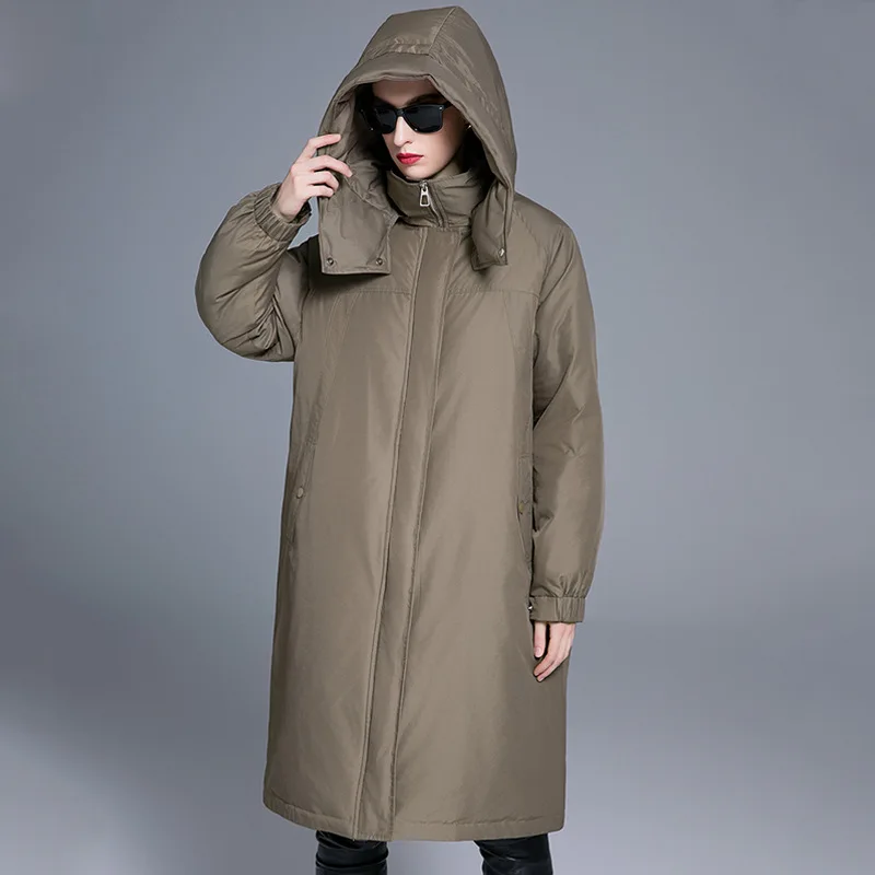 Luxury High Quality 90% White Duck Down Loose-fit Long Hooded Down Jacket for Women New Winter Windproof Warm Coat Trendy New